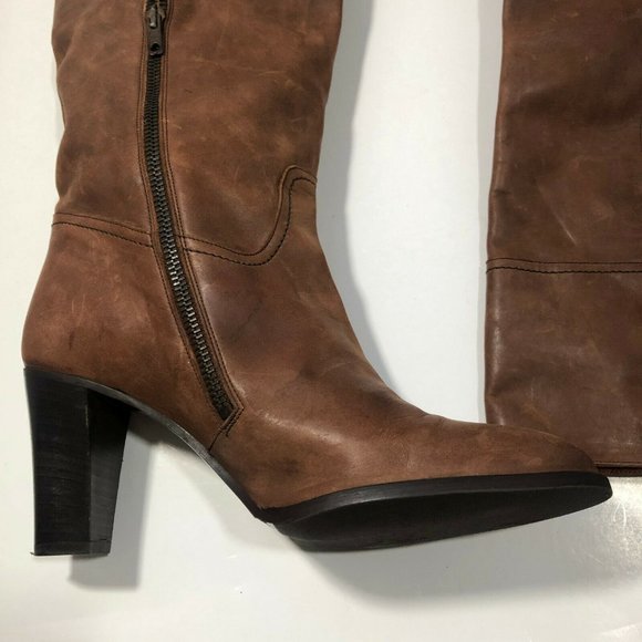 J. Crew Nottingham Leather High Heel Tall Boots 16950 Brown Size 10 Made N Italy - Picture 2 of 11